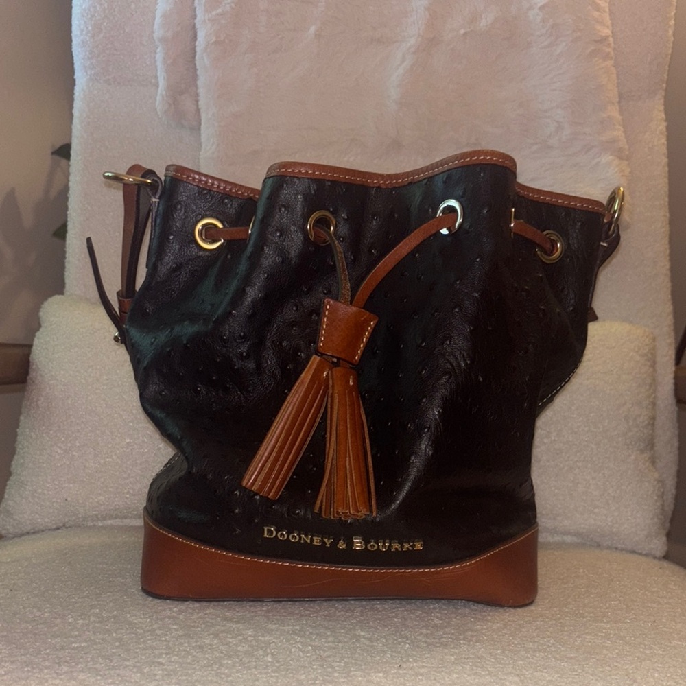Dooney & Bourke Black and Brown Hobo Shoulder Bag with Leather Accents